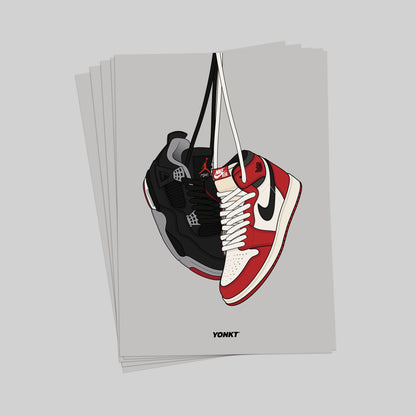 Artwork Air Jordan 4 Bred & Air Jordan 1 Retro High OG Lost & Found